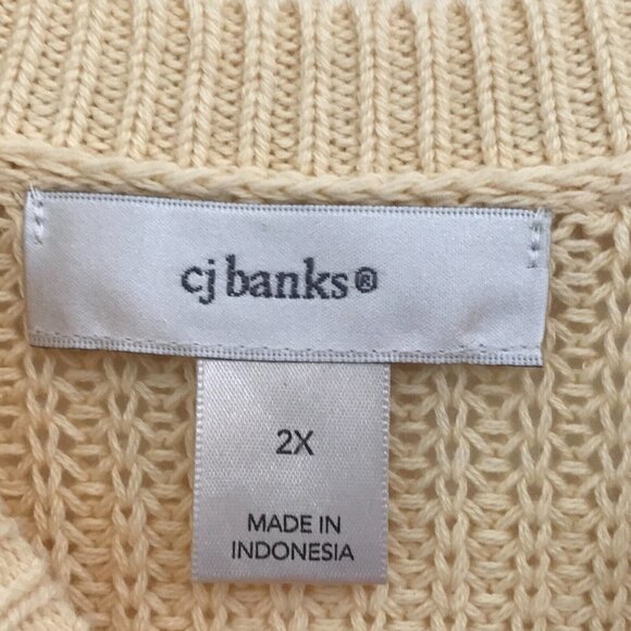 CJ Banks Plus Sz 2X Butter Yellow Cable Knit Pullover Sweater Long Sleeve Cotton - Picture 4 of 11